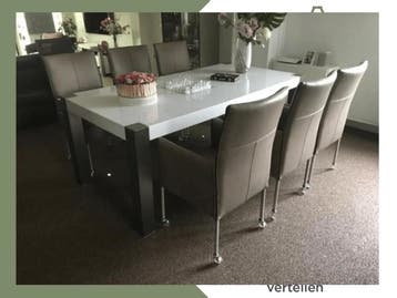 Bruine leren eetkamerstoelen - met wieltjes en hoge rug -, Ophalen of Verzenden, Nieuw, Eén