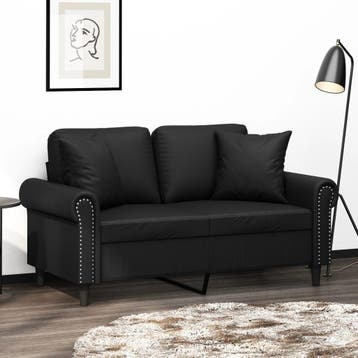 vidaXL Tweezitsbank met sierkussens 120 cm kunstleer zwart, Verzenden, Nieuw