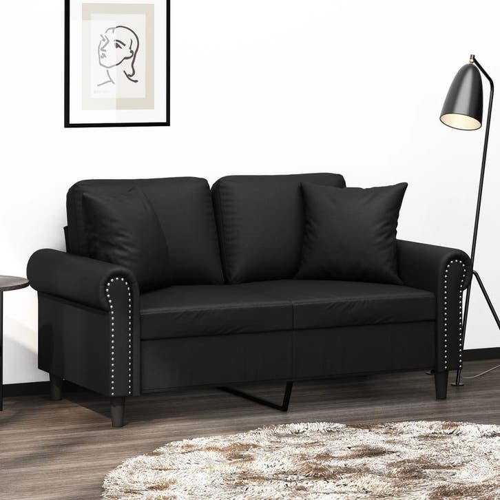 vidaXL Tweezitsbank met sierkussens 120 cm kunstleer zwart, Huis en Inrichting, Zetels | Zetels, Nieuw, Verzenden