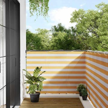 vidaXL Balkonscherm Geel en Wit Gestreept 120x800 cm, Tuin en Terras, Verzenden, Nieuw