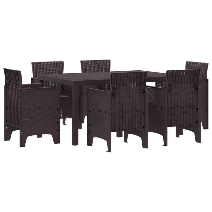 vidaXL Tuin Eettafel Set 7 pcs Bruin Polt riet, Jardin & Terrasse, Ensembles de jardin, Envoi