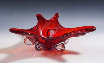 Schaal - Robijnrood splash centrepiece , vrij gevormd met