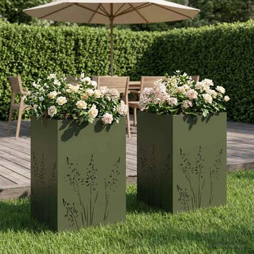 vidaXL Plantenbak 2 st Olijfgroen 50 x 50 x 75 cm, Verzenden