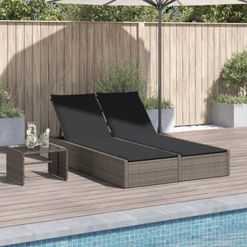 vidaXL Ligbed 2-persoons met kussens poly rattan grijs, Verzenden