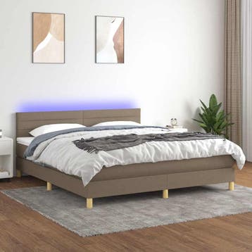 vidaXL Boxspring met matras en LED stof taupe 180x200 cm, Verzenden