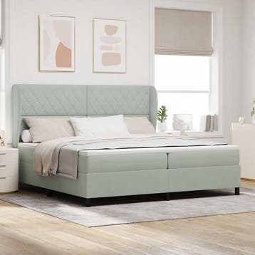 vidaXL Boxspring bed met hoofdeinde Lichtgrijs 200 x 200 cm, Verzenden