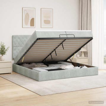 vidaXL Ottoman bed met matras Lichtgrijs 200 x 200 cm, Verzenden
