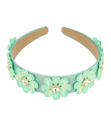 Haarband Diadeem 4cm – Bloemen - Facetstenen – Lichtgroen, Handtassen en Accessoires, Nieuw