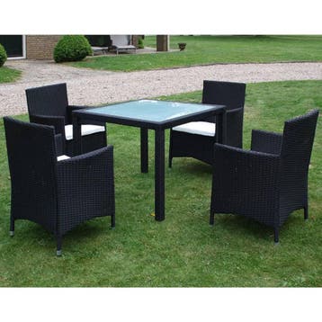 vidaXL 5-delige Tuinset met kussens poly rattan zwart, Verzenden, Nieuw, Tuinset