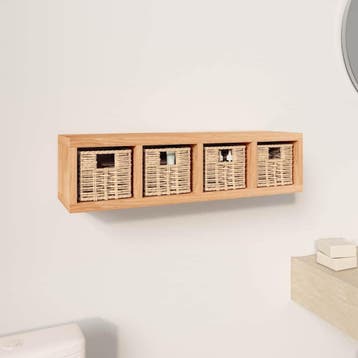 vidaXL Wandschap met manden 62x18x16 cm massief walnotenhout, Verzenden, Nieuw