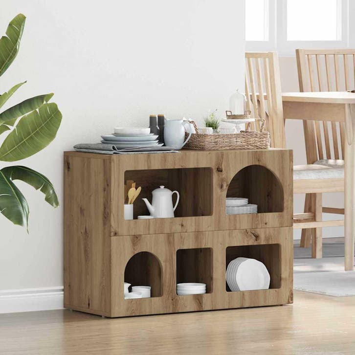 vidaXL Dressoir Artisan Eiken 80.5 x 35 x 59 cm Bewerkt hout, Huis en Inrichting, Kasten | Dressoirs, Nieuw, Verzenden