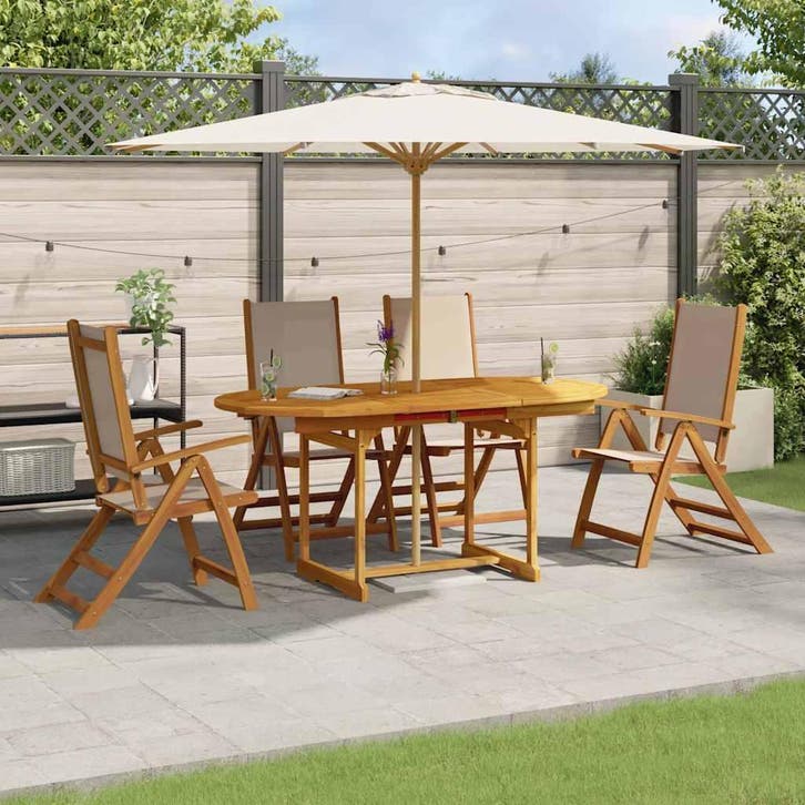 vidaXL 5-delige Tuinset massief acaciahout en textileen, Tuin en Terras, Tuinsets en Loungesets, Tuinset, Nieuw, Verzenden