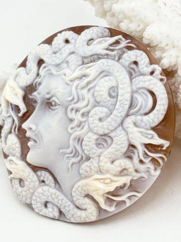 MEDUSA SU CASSIS MADAGASCARIENSIS - Cameo - Handgesneden