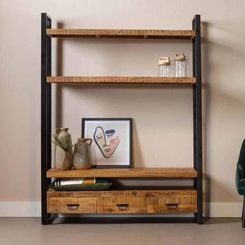 Boekenkast Mangohout Britt 150 cm, Huis en Inrichting, Kasten | Boekenkasten, Verzenden, Nieuw, Overige houtsoorten, Industriële meubels