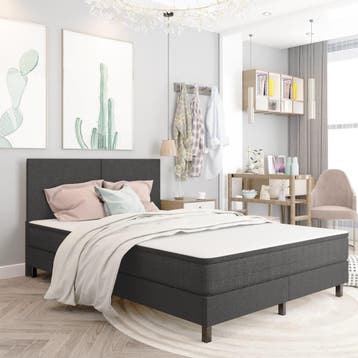 vidaXL Boxspring stof donkergrijs 160x200 cm, Verzenden, Nieuw