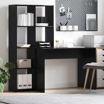 vidaXL Bureau met plank Zwart Eiken 138,5 x 55 x 143 cm, Verzenden, Nieuw