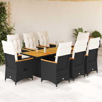 vidaXL 9-delige Tuinset poly rattan zwart, Verzenden, Nieuw, Tuinset