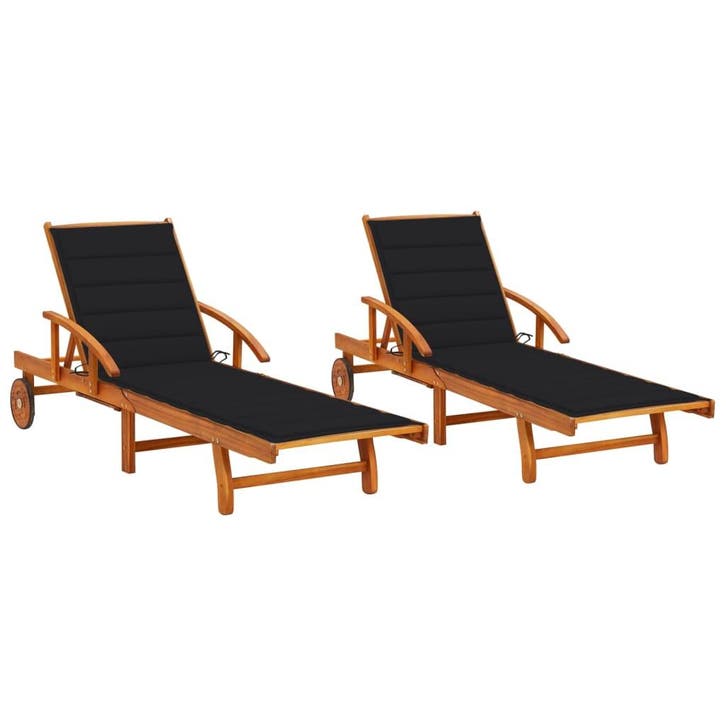 vidaXL Ligstoelen 2 st met kussens massief acaciahout, Jardin & Terrasse, Chaises longues, Envoi