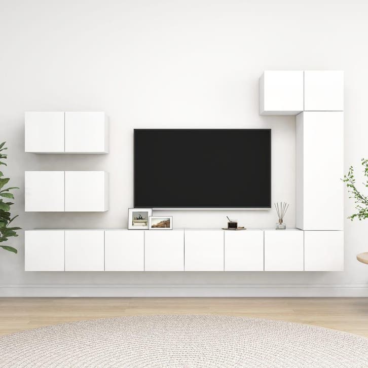 vidaXL 8-delige Tv-meubelset spaanplaat wit, Huis en Inrichting, Kasten |Televisiemeubels, Nieuw, Verzenden