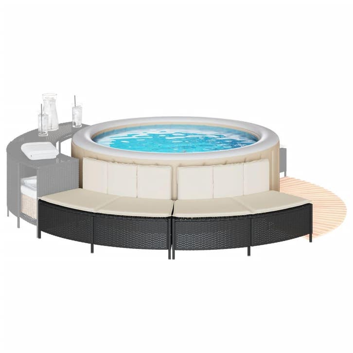 vidaXL Hottub-bankjes met kussens 2 st poly rattan zwart, Tuin en Terras, Zwembaden, Nieuw, Verzenden