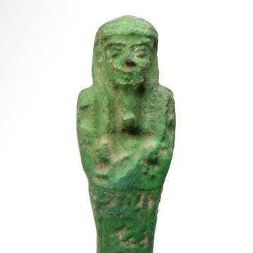 Oud-Egyptisch Faience Shabti met hiërogliefen, Antiek en Kunst