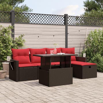vidaXL 6-delige tuinbankset met kussens, bruin polyrotan, Verzenden, Nieuw