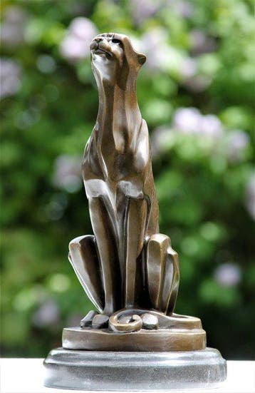 Sculpture, zittende cheetah - 30 cm - bronze et marbre