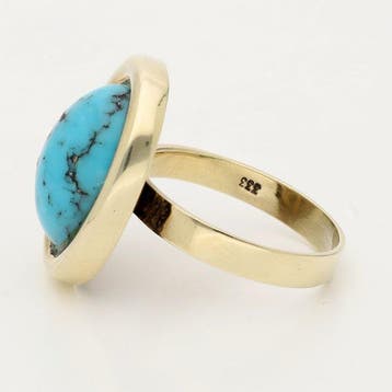 Ring - 8 karaat Geel goud - 7.80ct. tw. Turquoise, Nieuw