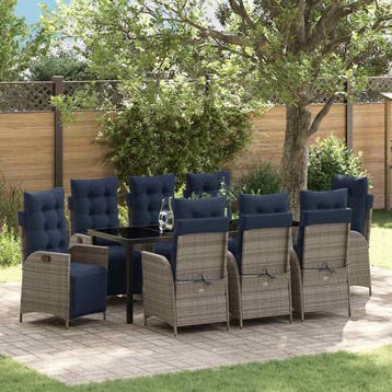 vidaXL Tuin Eettafel Set met kussen 9 pcs Grijs en Zwart, Tuin en Terras, Verzenden, Nieuw