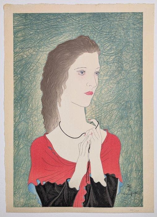 Foujita Tsuguharu - Een zekere vrouw - 1883 Japanse, Antiek en Kunst, Antiek | Overige Antiek