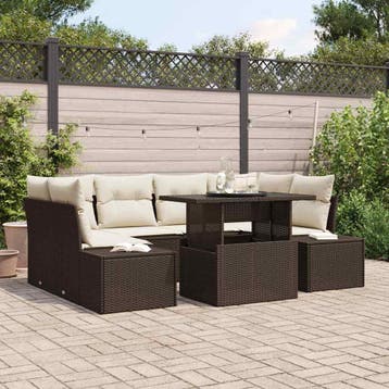 vidaXL Bankstel 7 st Bruin en Crème poly rattan, Verzenden, Nieuw