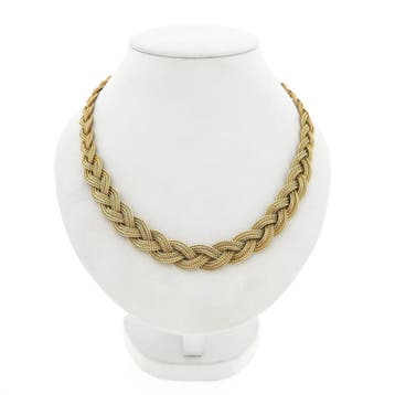Gouden gevlochten vossenstaart schakelcollier (Ketting), Handtassen en Accessoires, Kettingen, Ophalen of Verzenden, Gebruikt