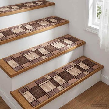vidaXL Traptredenmatten 15 st 76 x 20 cm Bruin Polyester, Doe-het-zelf en Bouw, Verzenden, Nieuw