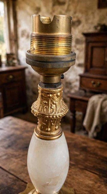 Lamp - Messing, Marmer, Textiel - Omas chique lamp