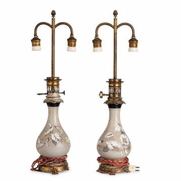 Tafellamp - Glas, Metaal - 2 vaaslampen