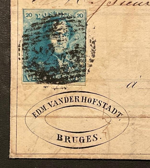 België 1849 - Leopold I - Epaulet 20c Melkblauw op, Postzegels en Munten, Postzegels | Europa | België