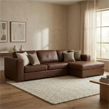 Leren hoekbank Flow - 2,5 zits + longchair, 250 tot 300 cm, Nieuw, Ophalen of Verzenden, Modern