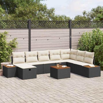 vidaXL Tuinbank Set 9 st Zwart poly rattan, Verzenden, Nieuw
