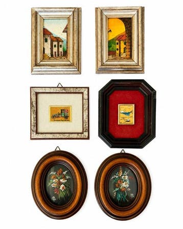 Lijst (6) - Hout, Glas, Plastic, bladgoud - Decoratieve, Antiek en Kunst