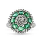 Bague - 18 carats Or blanc - 1.83ct. tw. Émeraude - Diamant, Handtassen en Accessoires, Ringen, Nieuw