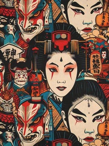 TexStilArt - KABUKI SPIRIT - Exclusieve stof 100% 3,00 x