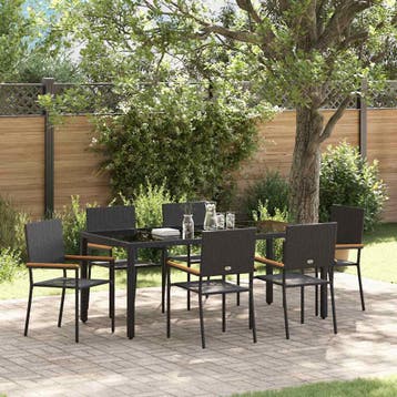 vidaXL Tuin Eettafel Set 7 pcs Zwart poly rattan, Verzenden