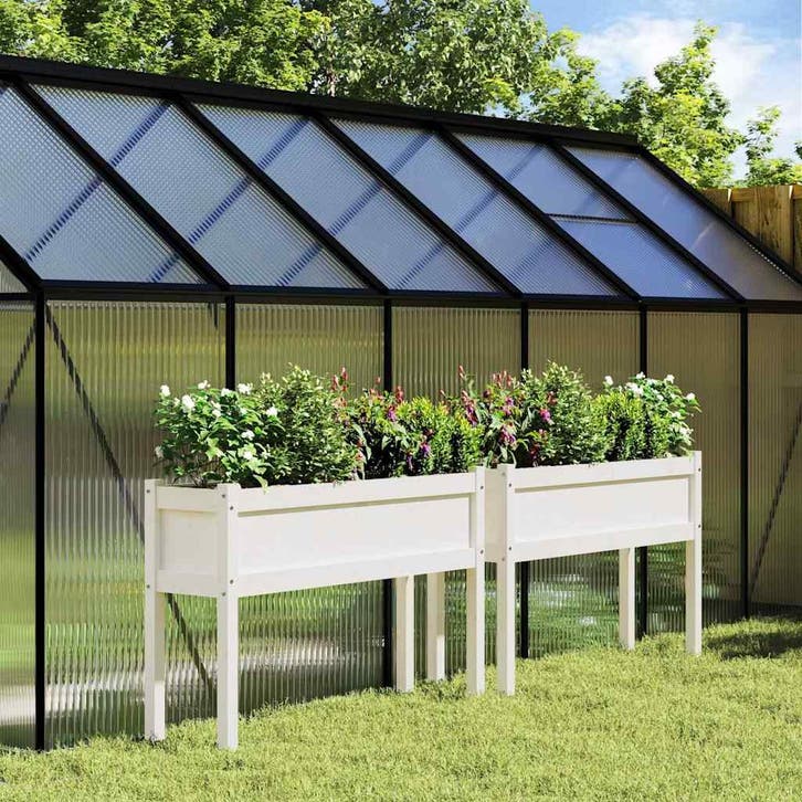 vidaXL Plantenbakken met poten 2 st massief grenenhout wit, Tuin en Terras, Bloempotten, Nieuw, Verzenden