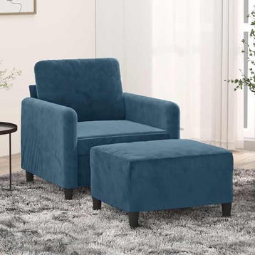vidaXL Fauteuil met voetenbank / zetel 60 cm fluweel blauw, Verzenden