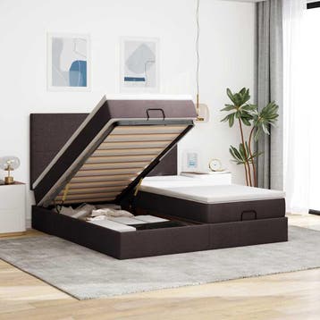 vidaXL Ottoman bed met matrassen 180x200cm stof donkerbruin, Verzenden