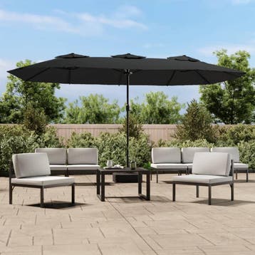 vidaXL Parasol dubbel dak met LED 449x265 cm zwart, Verzenden