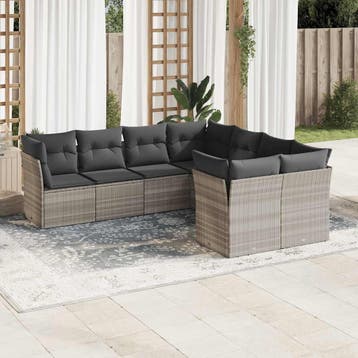 vidaXL 8-delige Loungeset met kussens poly rattan lichtgrijs, Verzenden, Nieuw, Loungeset