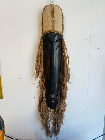 Grote decoratieve masker van hout en raffia – Stijl Dan /, Antiek en Kunst, Kunst | Niet-Westerse kunst