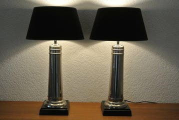 Tafellamp - Fluweel - Gepolijst metaal - Twee tafellampen