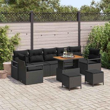 vidaXL Tuinbank Set 10 st Zwart poly rattan, Verzenden